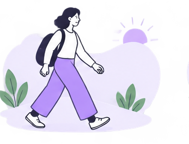Illustration of a person walking forward towards the sun
