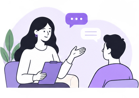 Illustration of a therapist and client in conversation