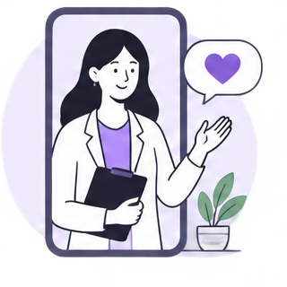 Illustration of a psychologist greeting a client on a video call
